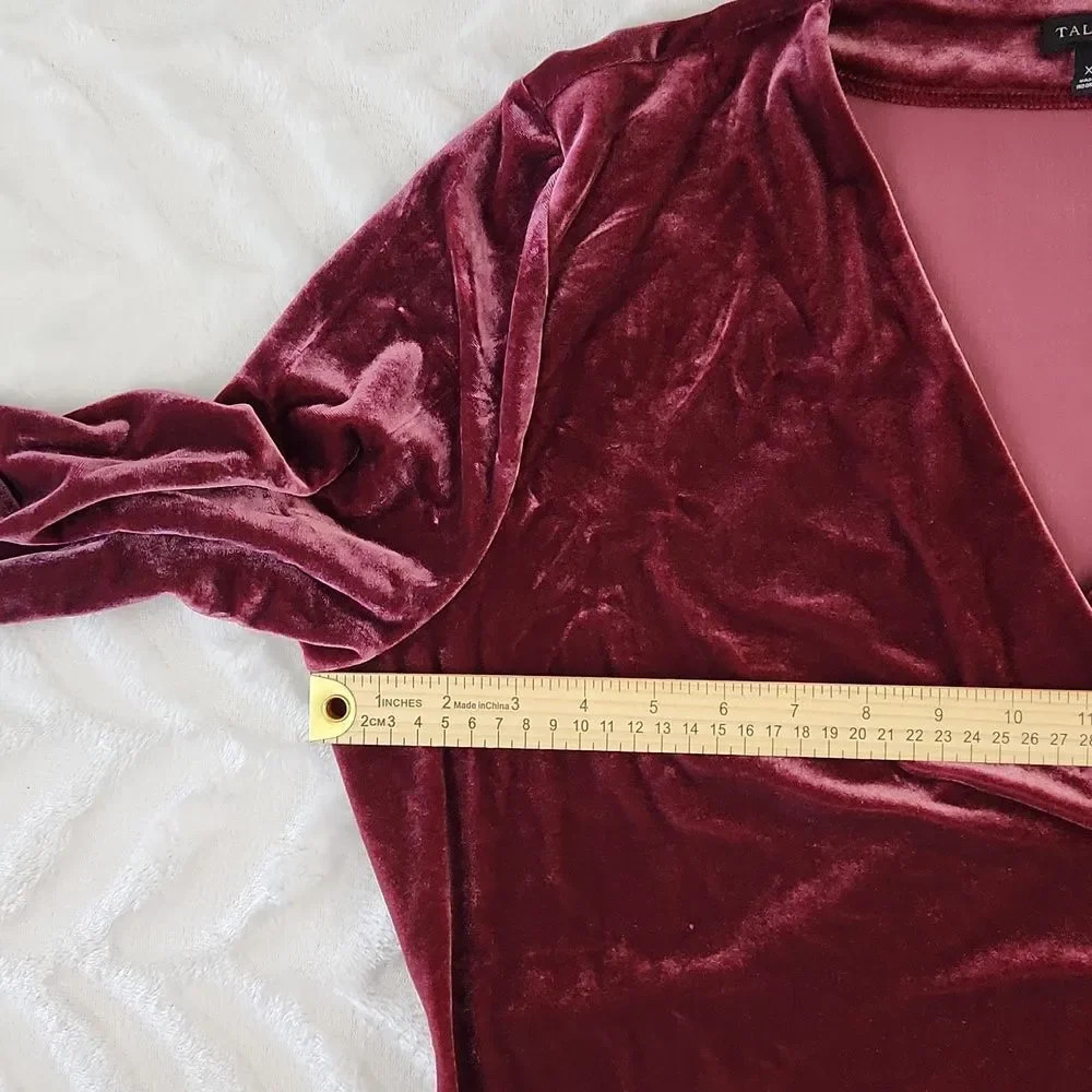 Talbots Velvet Wrap Top XL Burgundy Long Sleeve Stretch Blouse Elegant Holiday - Picture 5 of 9